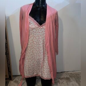 Women's coral colored nightgown pajama and robe set sz med